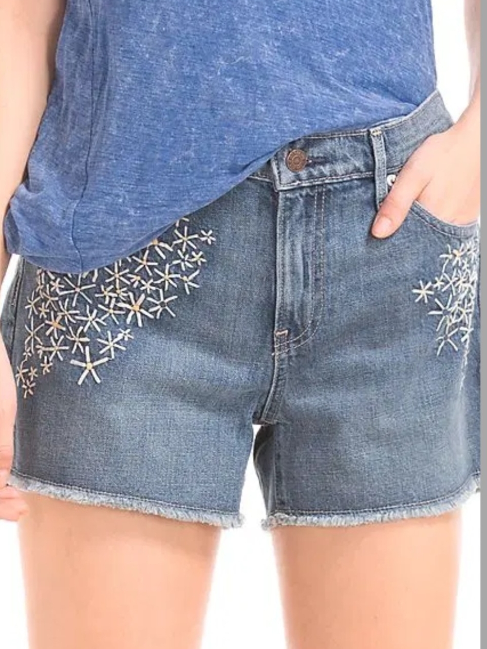 GAP Blue Embroidered Denim Shorts